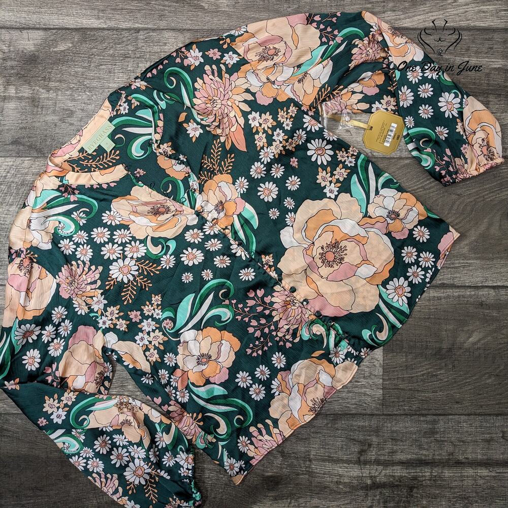 Ryegrass Sea Moss Floral Long Sleeve Top Size S